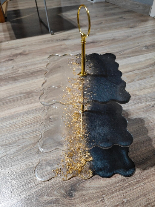 3-poziomowa patera z żywicy epoksydowej – ręcznie wykonana dekoracja premium