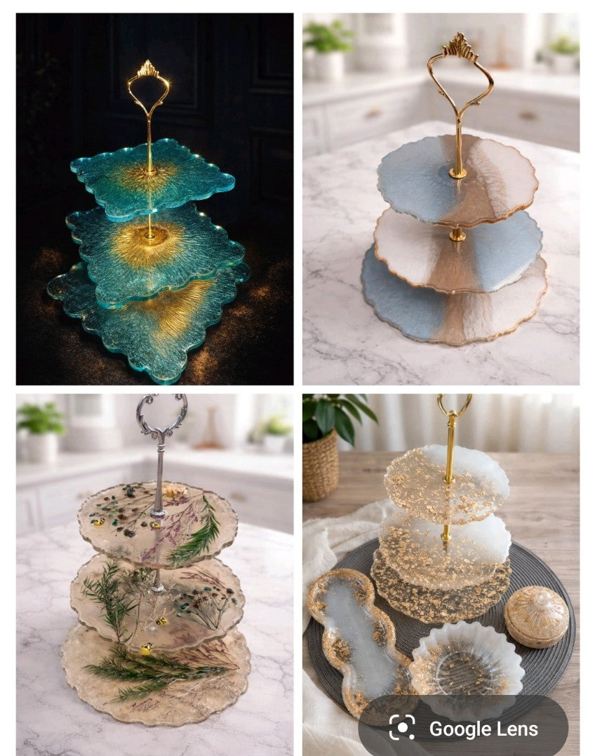 3-poziomowa patera z żywicy epoksydowej – ręcznie wykonana dekoracja premium