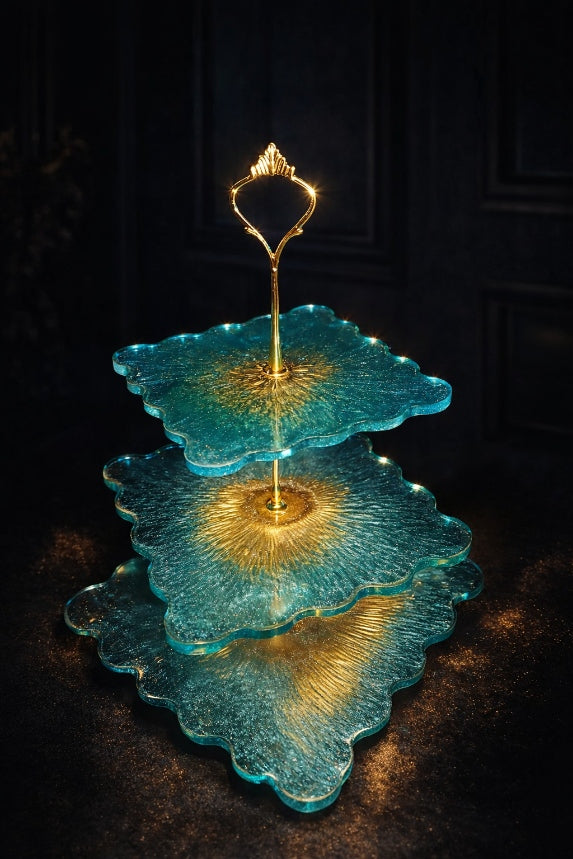 3-poziomowa patera z żywicy epoksydowej – ręcznie wykonana dekoracja premium